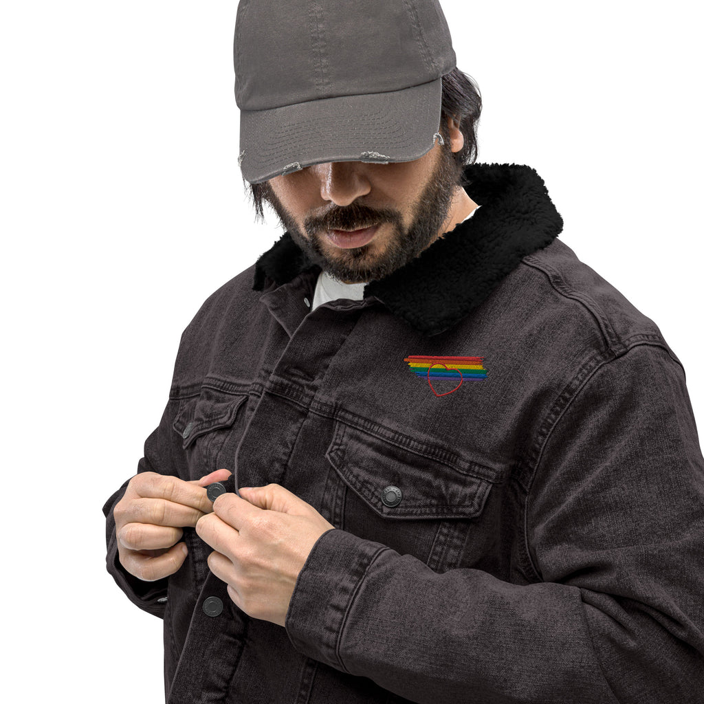 Proud Hearts - Embroidered Unisex denim sherpa jacket - JosephandMichael